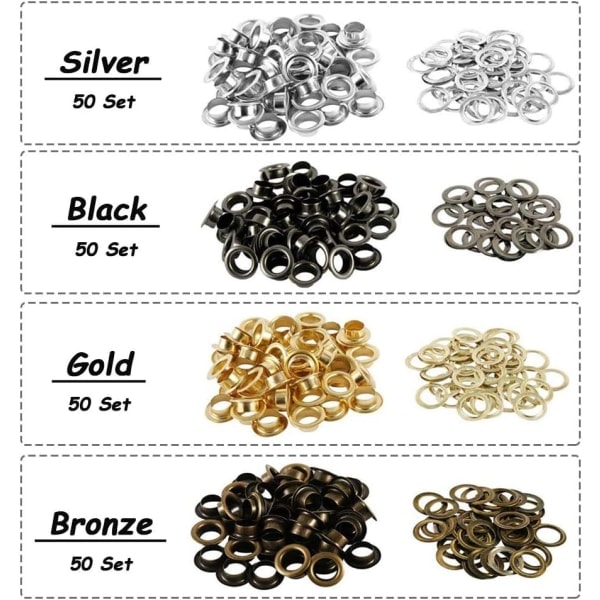 Grommet Sæt, 6mm Grommet Værktøj Grommet Punch Rem DIY Håndværk Pakke med 200