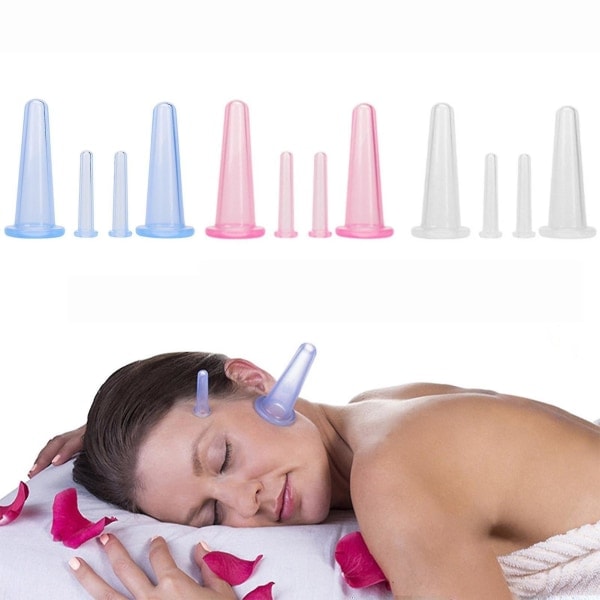 Sæt med 4 silikone ansigt massage kopper, cupping enhed, ansigt kopper sæt silikone kopper, ansigt og øjne hvid