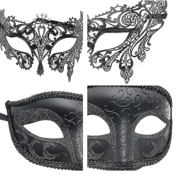 2 par maskeradmasker set svarta halvmasker kompatibla med dansfest