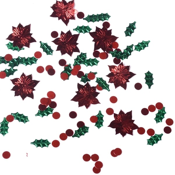 25mm Røde Blomster + 16mm Kristtorn + 6mm Røde Runde Sekvens Juleborddekorasjon DIY Tilbehør