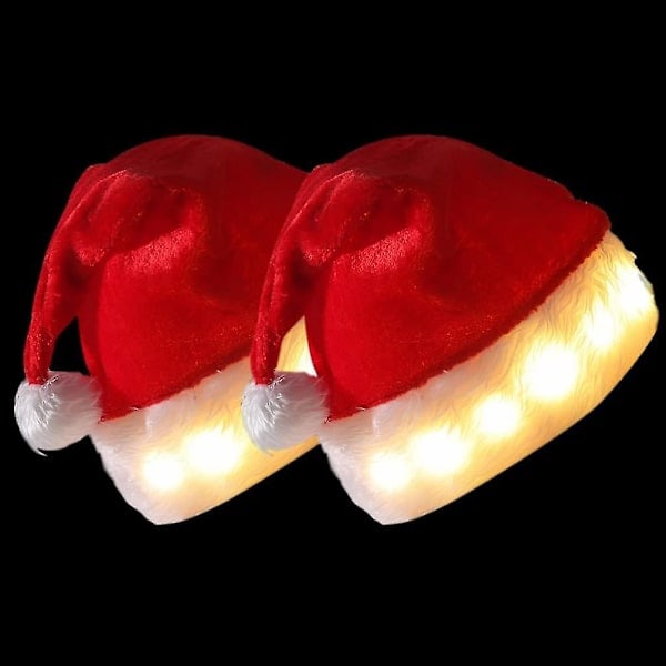 2 stk. LED Lys Julemandshandsker Lys Op Julehat Voksen Fest Hat Klassisk Julehat Nytårsfest Dekoration