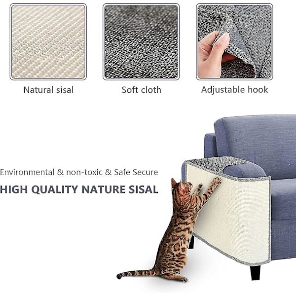 Kattssäker soffaöverdrag, kattssäker kudde med naturlig sisal för möbelskydd från katter, klösmatta