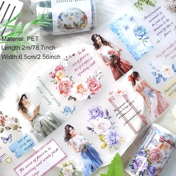 REMAKE 2M/Rulle Washi Tejp för Djur, Blommor, DIY-Dagbok, Dekoration, Estetisk Dekal, Transparent Blommig Journalföring, Scrapbooking Material, Flickor 12