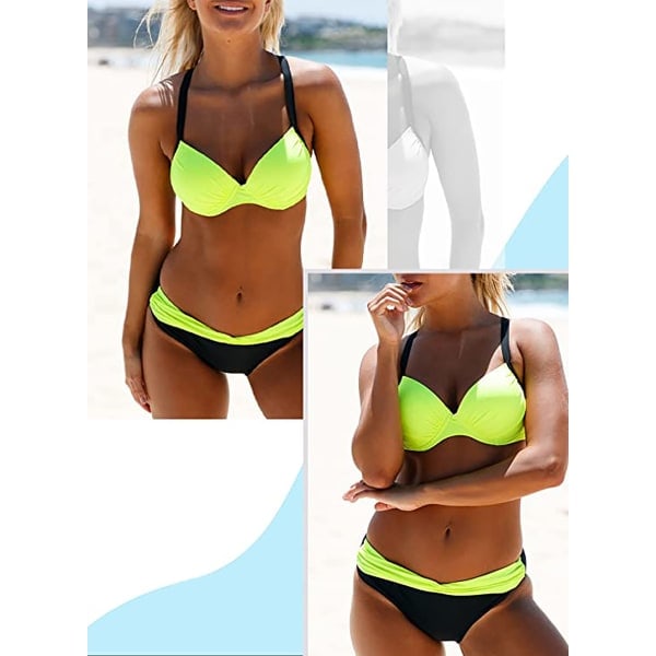 Naisten seksikäs push-up uimapuku bikinin setti Keltainen XL
