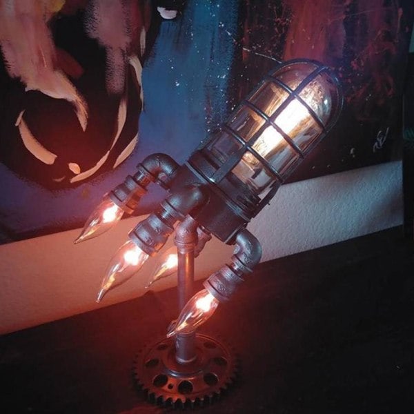 Steampunk-raketlampa, bazooka-formad, nattlampa, present, heminredning, fars dag, barnens dag, EU 220V