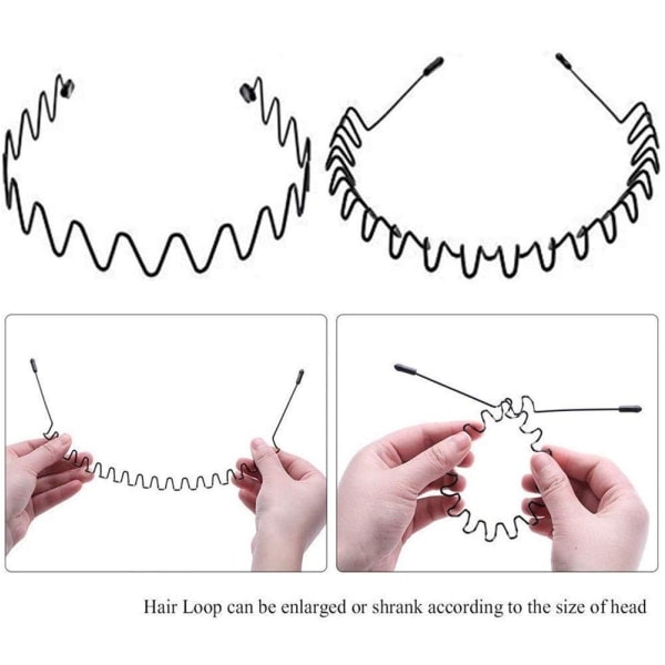 6-pakks bølgete metalltiaraer, metallhodeband svart