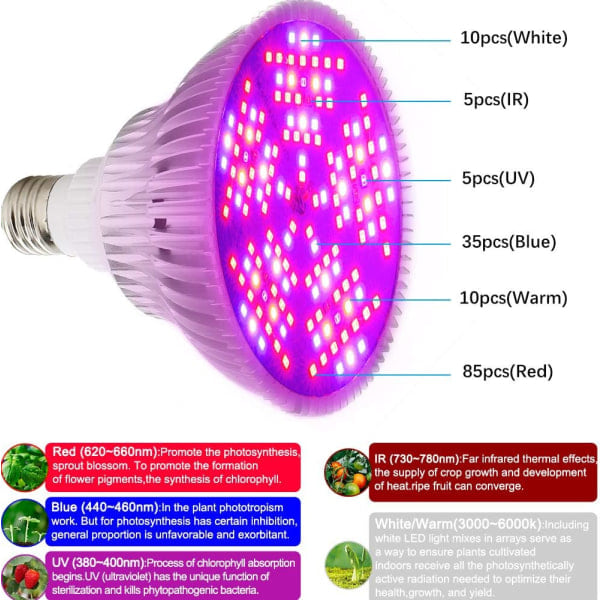 100W LED Kasvilamppu, Täyspektri, Kasvi- ja Kukintavalaisin