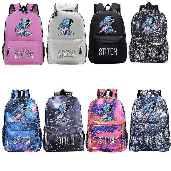 Unisex Ryggsäck med Cartoon Stitch-tryck för Studenter, Skolväska, Reseväska_x[HK] Rosa