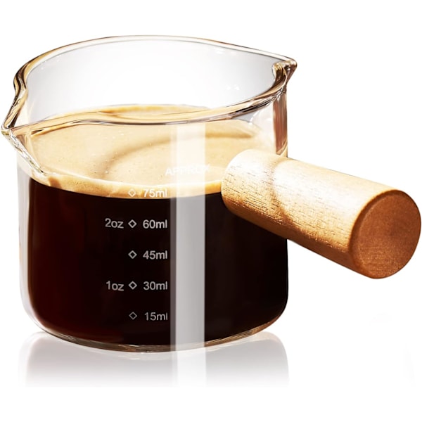 Espresso Koppar med Trähandtag, Dubbel Pip Glasmätskopp med Dubbel Skala, Espresso Shotglas med V-formad Mun