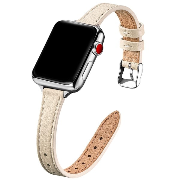 REMAKE Slank lærrem kompatibel med Apple Watch Band 38 mm Beige med Svart 38 mm/40 mm/41 mm