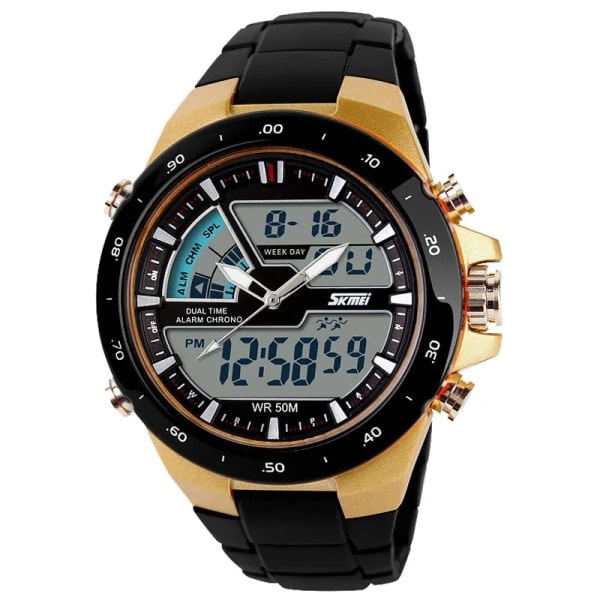 REMAKE SKMEI Ur | Herremode Casual Analog Digital Armbåndsur Alarm 30M Vandafvisende Militær Chrono Kalender Relogio Masculino Guld Sort