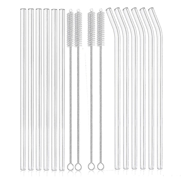 12 pcs clear glass reusable straws shatterproof glass straws 6 straight and 6 bent with