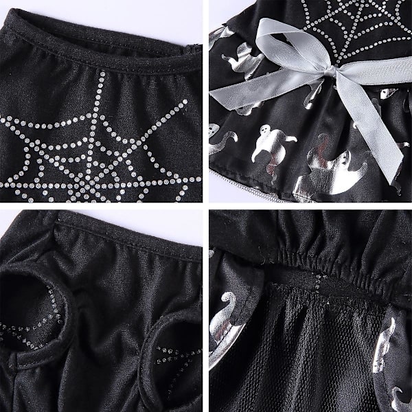 Cobweb-Sæt Spooky Halloween Kæledyrstilbehør Hundeklæder Hexe Kjole Kæledyrsdragt Hundekostume Flarende Kjole Juleaften