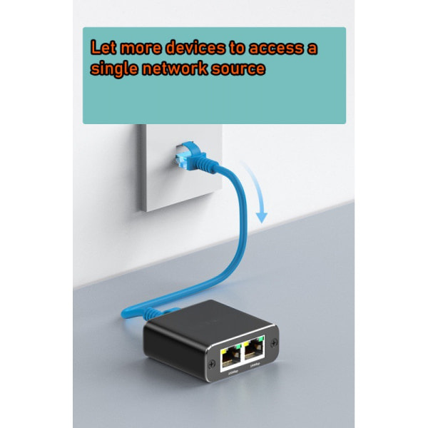 REMAKE #1000Mbps Ethernet Splitter 1 Indgang til 2 Udgang Højhastighed Dobbelt Port RJ45#
