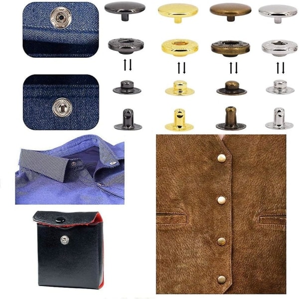 REMAKE 120 Set Läderknappar Kit 6 Färger Metallknappar med 4 Fästverktyg för Kläder, Läder, Jacka, Denimkläder, Väskor, Armband 2 Storlekar