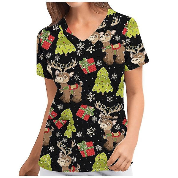 Naisten Joulupaita, Hoitajan Uniformu, Lyhythihainen, V-kaula, Fluoresoiva Vihreä, XL