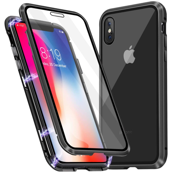 iPhone X/XS -kotelo näytönsuojalla, musta