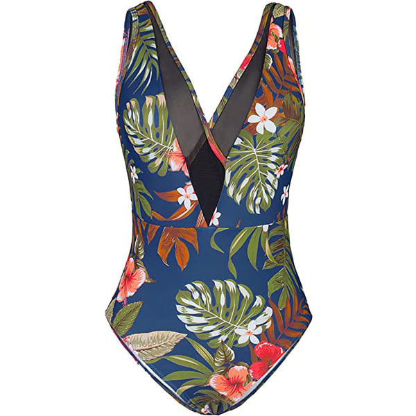 Dames Wrap Plunging V-Hals Sheer Mesh Badedragt Blå M