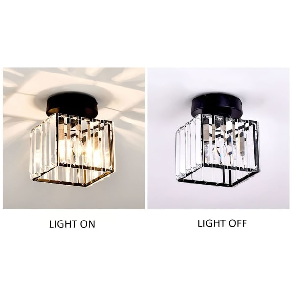 REMAKE Moderne Inngangskrystal Taklampe, E27 Mini Krystall Lysekrone, LED Taklampe Kvadratisk Lampeskjerm Lamper (Svart)