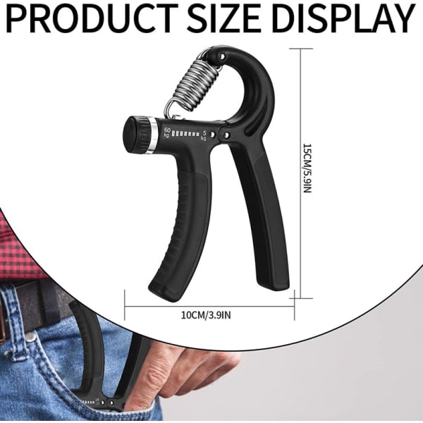 2 kpl. Kädensijapuristin säädettävällä vastuksella 5-60 kg Musta