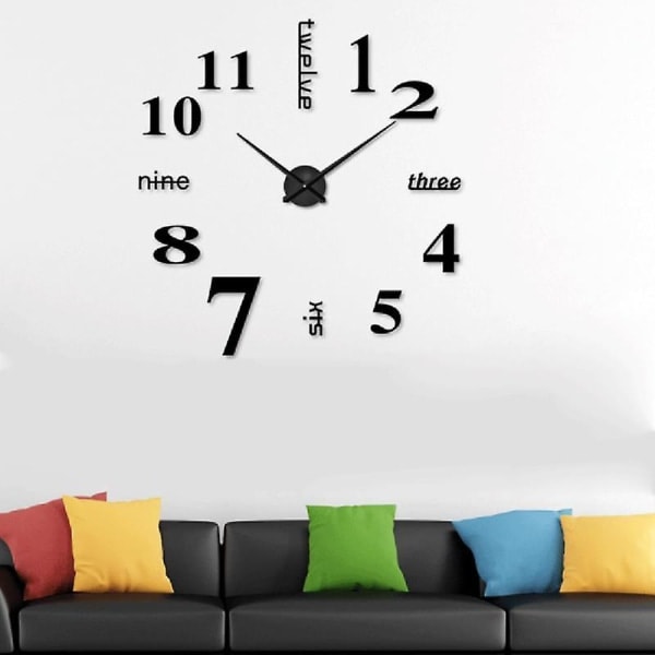 DIY Väggklocka Modern Unik Nummerdesign Dekorativ, Silver