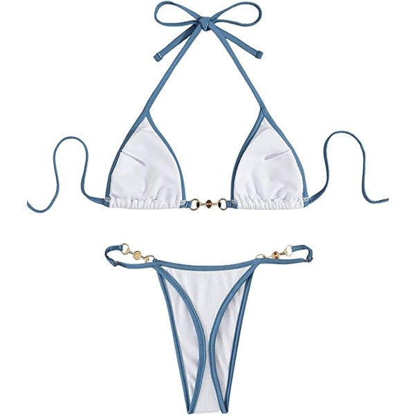 Bikiniset med haltertopp & ringdesign Rosa L