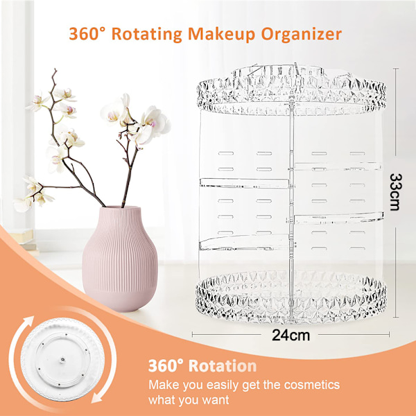 Sminkeorganisator, 360 graders roterende kosmetisk oppbevaring