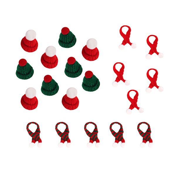 Mini Julhatt och Halsduk Set, 18 Stycken Mini Julhalsduk Mini Julhattar Set, Tomtehatt Mini Set, Liten och Söt, Dekoration för Artiklar