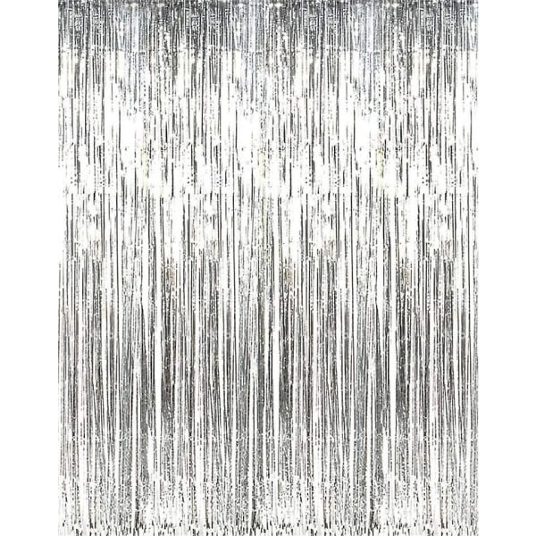 Hopeanhohtoinen Metalliverho Valokuvajuhlaoviverho Taustakangas Viritys Hääjuhla Syntymäpäivä Yksinäinen Nainen Uusivuosi Koristelu (3.28ft X 8.2ft)