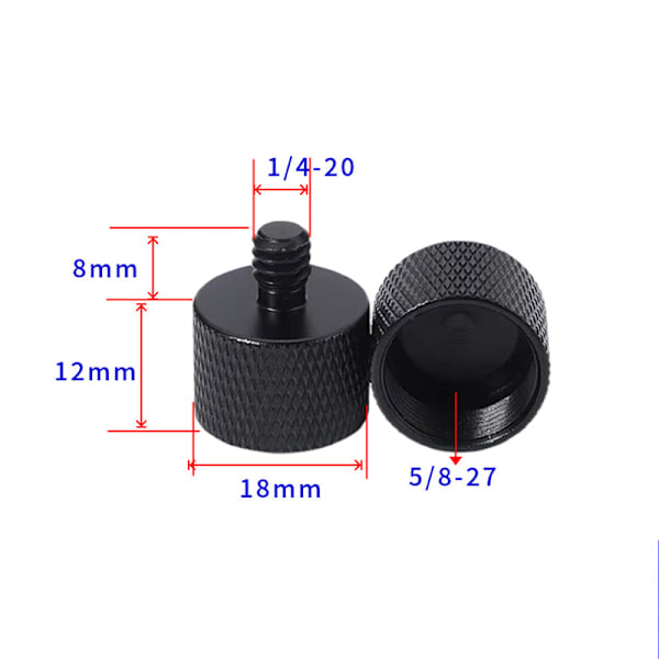 Stativhuvudadapter 3/8\" Invändig gänga till 5/8\" Utvändig gänga (Svart) 5-pack 1/4-20