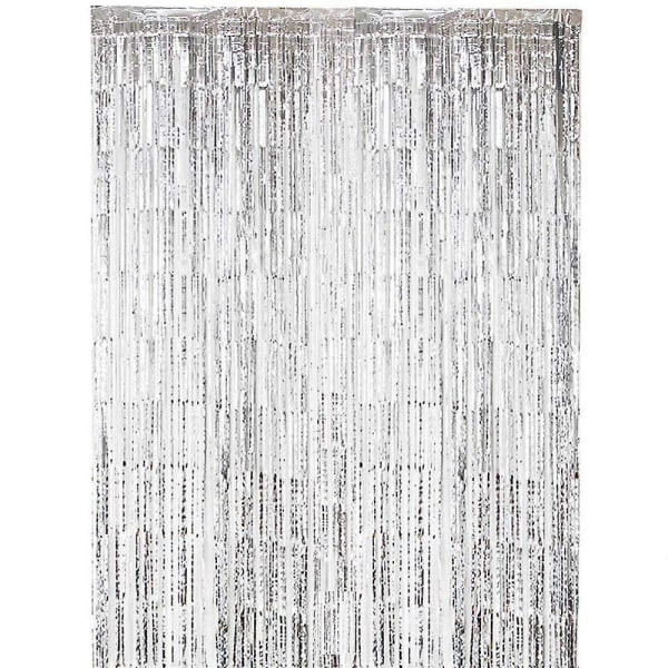 Hopeanhohtoinen Metalliverho Valokuvajuhlaoviverho Taustakangas Viritys Hääjuhla Syntymäpäivä Yksinäinen Nainen Uusivuosi Koristelu (3.28ft X 8.2ft)