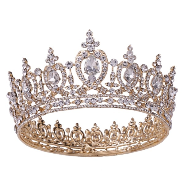 Guld Dronningkrone til Kvinder og Piger, Bryllupskrone Prinsessetiara, Kostumefest Tilbehør til Fødselsdag Halloween Babyshower