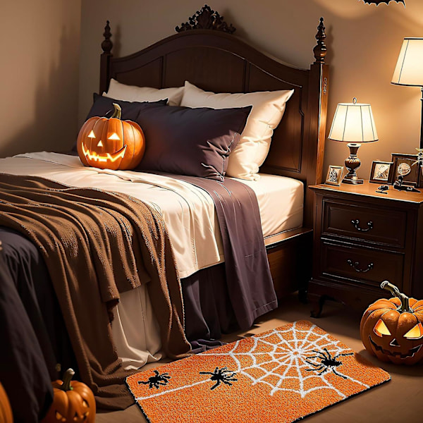 Halloween Spindelvävs Badmatta Söt Orange Heminredning Badrumsmattor För Badrum Halksäker, Spöklikt Duschmatta För Badrum, Sovrum, Vardagsrum (23*15in