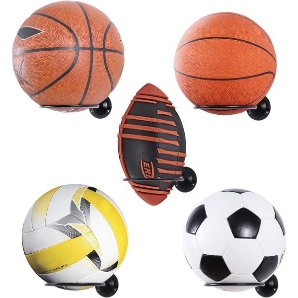 REMAKE Veggmonterte Ballholdere - 2-pakning Ballstativ Plassbesparende Veggmontert Display Oppbevaring Fotball Soveromstilbehør (Svart)