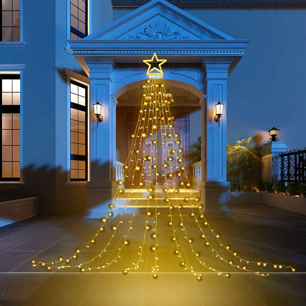 Julepynt Udendørs Stjernelysstreng, 16,4Ft Juletræ Belysning 198 LED med 14\" Lysstreng til Jul Nytår Ferie