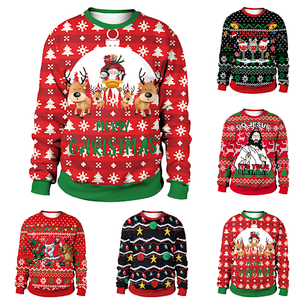 Rolig Jultröja med Långärmad för Män och Kvinnor, Rundhalsad Jumper Pullover Topp CL