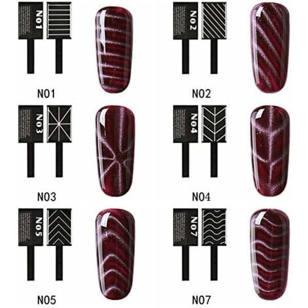 6 st 3D magiska nagelverktyg, kattsögamagnet, mönstermagnetpinne