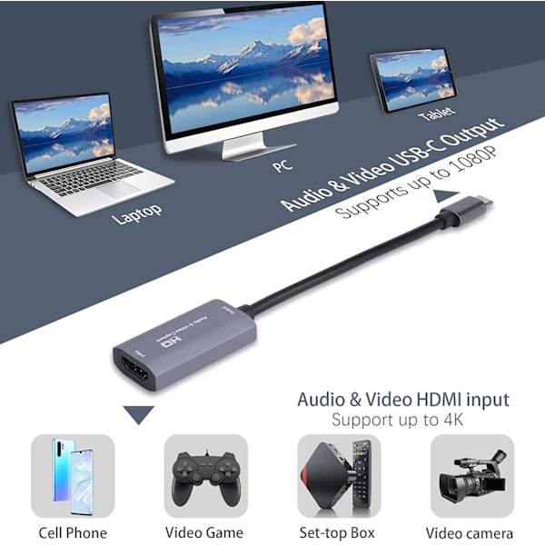 INF Video Capture Card / USB-C till HDMI-kompatibel adapter