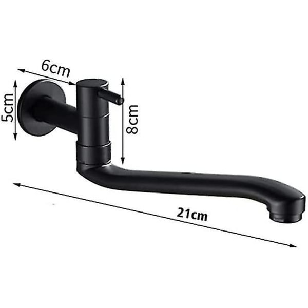 Sänkkran Svart Väggmonterad Kallt Vattenkran för Tvättmaskin, Mopp, Pool, Trädgårdskranar (21cm)