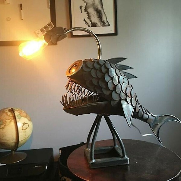 Fiskermannslampe USB Oppladbar Metall Skrivebordslampe, Håndlaget Dekorasjon for Små Rom