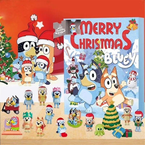 Julkalender 2024, 24 Dagar Julkalender, 24 st Julvalpar Bluey Figurer Dockor Julhelg Strumpfyllnadspresent Blind B