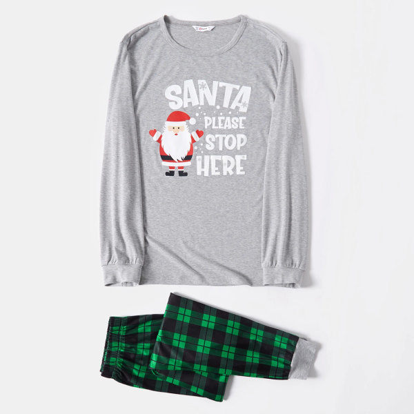 Santa och Tryckt Snygg Passform Grå Familj Matchande Långärmad Rutiga Pyjamas Set Grå Kvinna XL