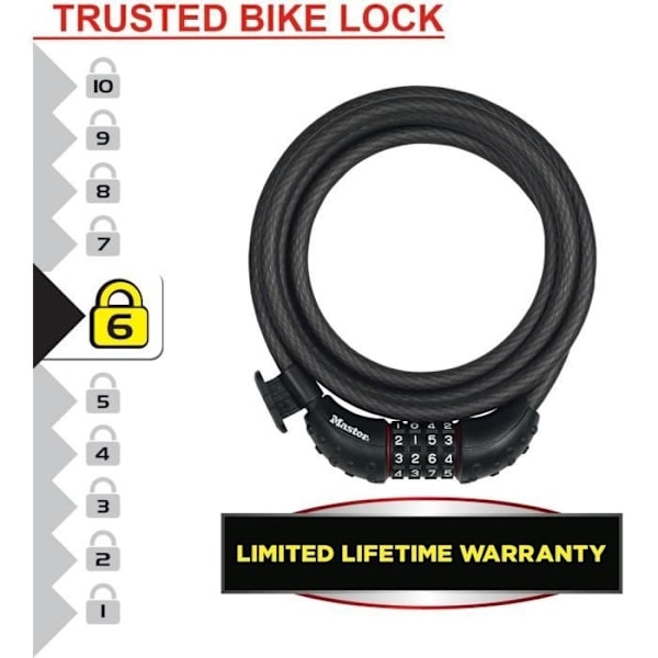 Pyörän lukko - MASTER LOCK - 8120EURDPRO - Kierretty teräsköysi - 1,8 m pituus