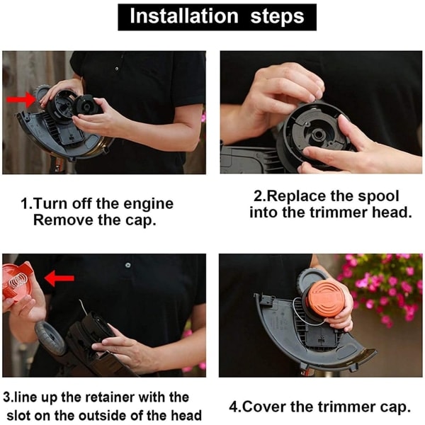 6-pack trådspolar för Black & Decker grästrimmer Svart