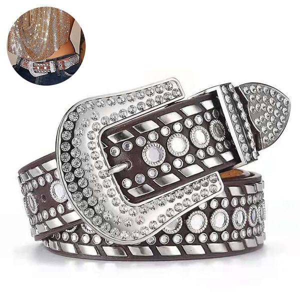 Rhinestonebälte för kvinnor Cowgirl Bling Spikad Läderbälte för Jeans