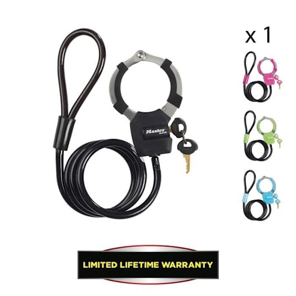 Master Lock 8275EURDPRO Nøglelås Kabel med Håndjern - 1m - Perfekt til Scootere - Farver