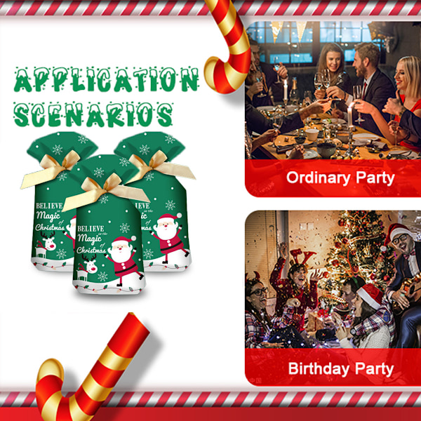 REMAKE 50 stk julegodteriposer i sateng med snor, julegaveposer, godteriposer til jul, gaveposer
