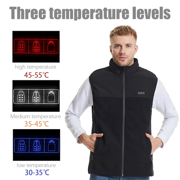 Opvarmet vest 13 varmezoner Sort