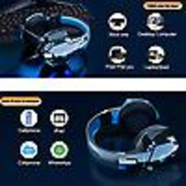 Trådløse Bluetooth-hovedtelefoner med mikrofon, PS4 Gaming Headset til PC, Xbox One, Ps5