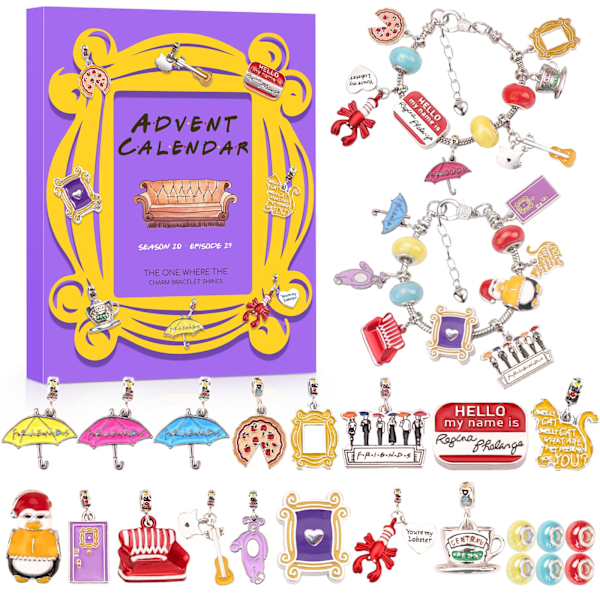 Adventskalender 2024 - 24 dagar av FRIENDS Charm Armbandsset - TV-serie Julklapp för Vuxna Män Kvinnor